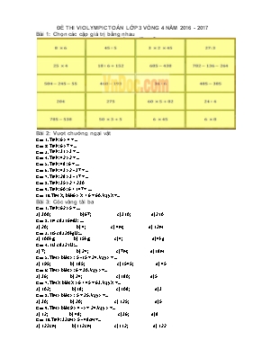Đề thi Violympic môn Toán lớp 3 vòng 4 - Năm học 2016-2017